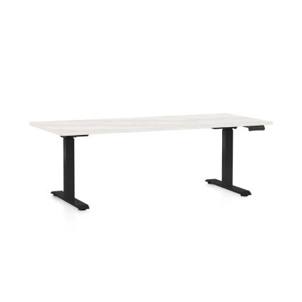 Výškově nastavitelný stůl OfficeTech C, 180 x 80 cm, černá podnož, bílý jasan