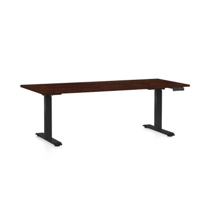 Výškově nastavitelný stůl OfficeTech C, 180 x 80 cm, černá podnož, wenge