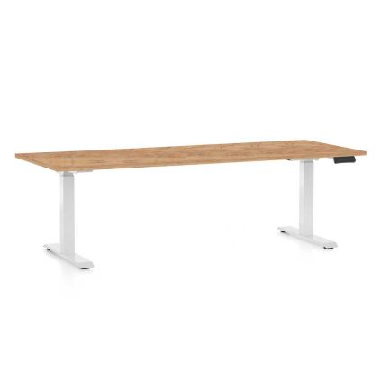 Výškově nastavitelný stůl OfficeTech C, 200 x 80 cm, bílá podnož, dub kraft