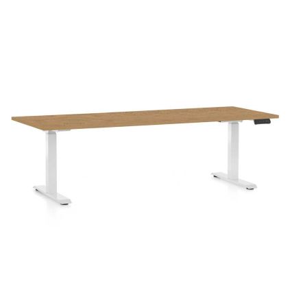 Výškově nastavitelný stůl OfficeTech C, 200 x 80 cm, bílá podnož, dub kamenný