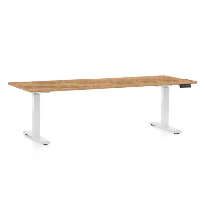 Výškově nastavitelný stůl OfficeTech C, 200 x 80 cm, bílá podnož, dub zlatý