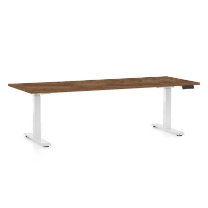 Výškově nastavitelný stůl OfficeTech C, 200 x 80 cm, bílá podnož, dub silverjack