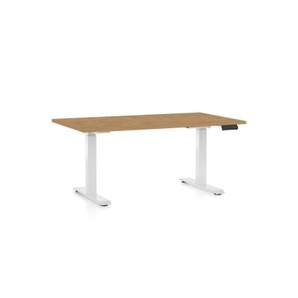 Výškově nastavitelný stůl OfficeTech D, 120 x 80 cm, bílá podnož, dub kamenný
