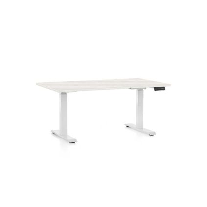 Výškově nastavitelný stůl OfficeTech D, 120 x 80 cm, bílá podnož, bílý jasan