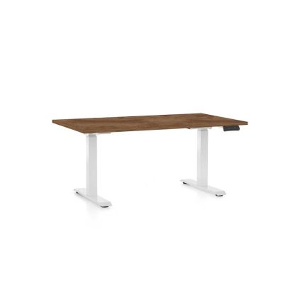 Výškově nastavitelný stůl OfficeTech D, 120 x 80 cm, bílá podnož, dub silverjack