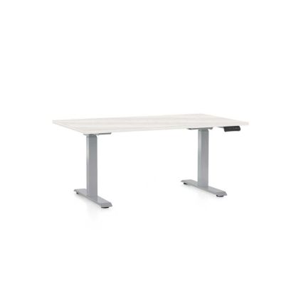 Výškově nastavitelný stůl OfficeTech D, 120 x 80 cm, šedá podnož, bílý jasan