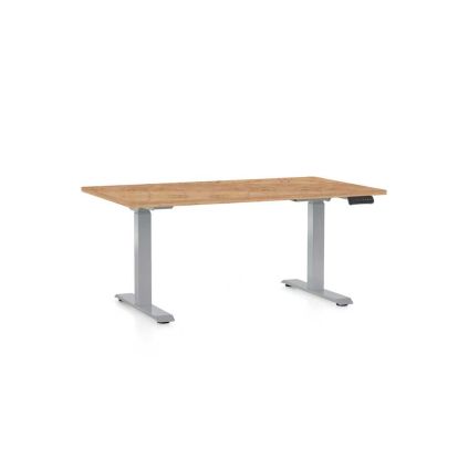 Výškově nastavitelný stůl OfficeTech D, 140 x 80 cm, šedá podnož, dub kraft