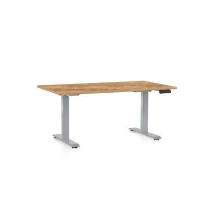 Výškově nastavitelný stůl OfficeTech D, 140 x 80 cm, šedá podnož, dub zlatý