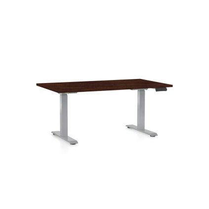 Výškově nastavitelný stůl OfficeTech D, 140 x 80 cm, šedá podnož, wenge