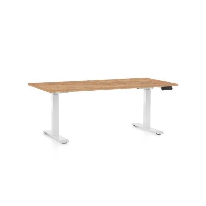 Výškově nastavitelný stůl OfficeTech D, 160 x 80 cm, bílá podnož, dub kraft