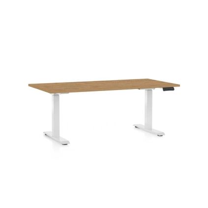 Výškově nastavitelný stůl OfficeTech D, 160 x 80 cm, bílá podnož, dub kamenný