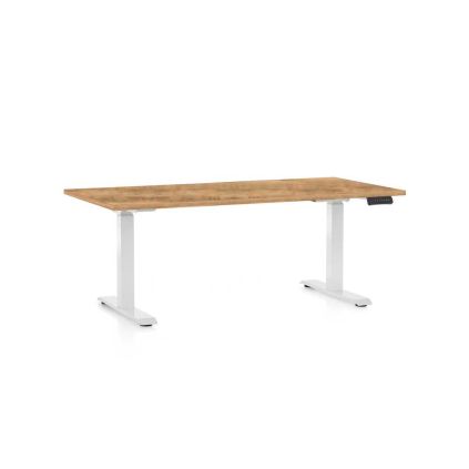 Výškově nastavitelný stůl OfficeTech D, 160 x 80 cm, bílá podnož, dub zlatý