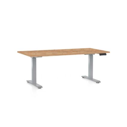 Výškově nastavitelný stůl OfficeTech D, 160 x 80 cm, šedá podnož, dub kraft