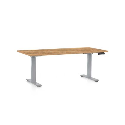 Výškově nastavitelný stůl OfficeTech D, 160 x 80 cm, šedá podnož, dub zlatý