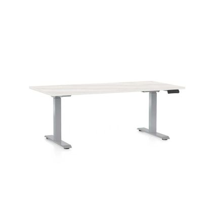 Výškově nastavitelný stůl OfficeTech D, 160 x 80 cm, šedá podnož, bílý jasan