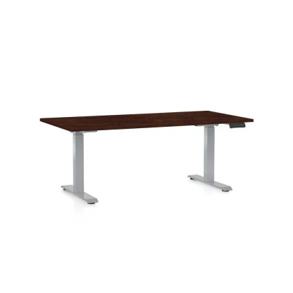 Výškově nastavitelný stůl OfficeTech D, 160 x 80 cm, šedá podnož, wenge