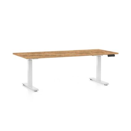 Výškově nastavitelný stůl OfficeTech D, 180 x 80 cm, bílá podnož, dub zlatý