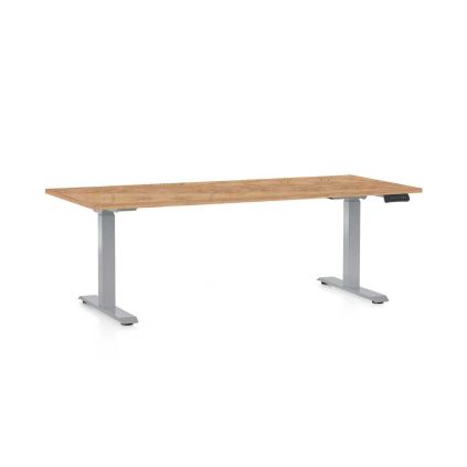Výškově nastavitelný stůl OfficeTech D, 180 x 80 cm, šedá podnož, dub kraft