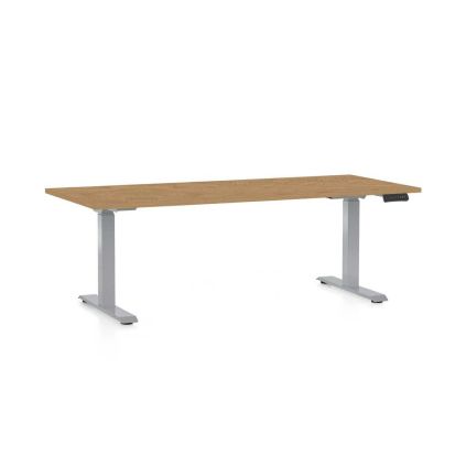 Výškově nastavitelný stůl OfficeTech D, 180 x 80 cm, šedá podnož, dub kamenný