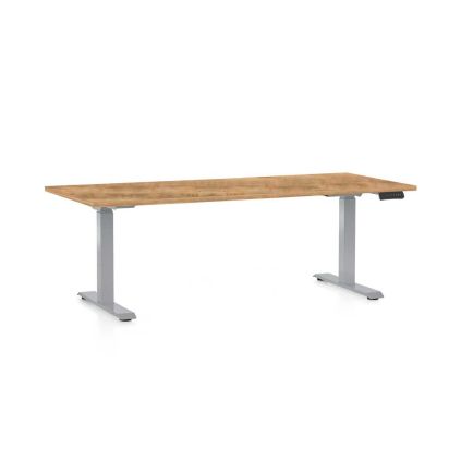 Výškově nastavitelný stůl OfficeTech D, 180 x 80 cm, šedá podnož, dub zlatý