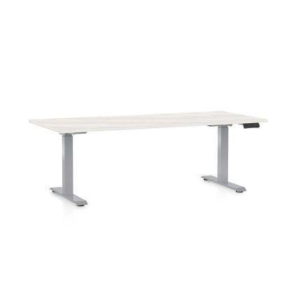 Výškově nastavitelný stůl OfficeTech D, 180 x 80 cm, šedá podnož, bílý jasan