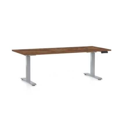 Výškově nastavitelný stůl OfficeTech D, 180 x 80 cm, šedá podnož, dub silverjack