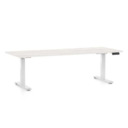 Výškově nastavitelný stůl OfficeTech D, 200 x 80 cm, bílá podnož, bílý jasan