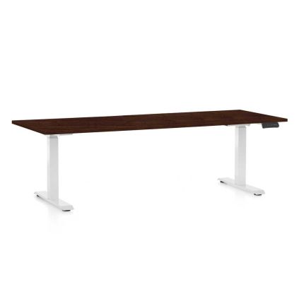 Výškově nastavitelný stůl OfficeTech D, 200 x 80 cm, bílá podnož, wenge