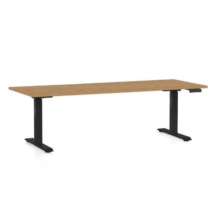 Výškově nastavitelný stůl OfficeTech D, 200 x 80 cm, černá podnož, dub kamenný