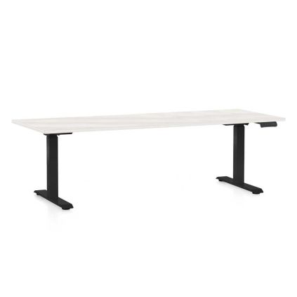 Výškově nastavitelný stůl OfficeTech D, 200 x 80 cm, černá podnož, bílý jasan