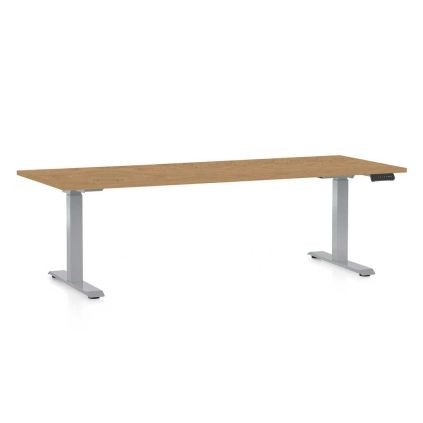 Výškově nastavitelný stůl OfficeTech D, 200 x 80 cm, šedá podnož, dub kamenný