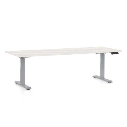 Výškově nastavitelný stůl OfficeTech D, 200 x 80 cm, šedá podnož, bílý jasan