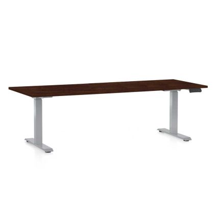 Výškově nastavitelný stůl OfficeTech D, 200 x 80 cm, šedá podnož, wenge