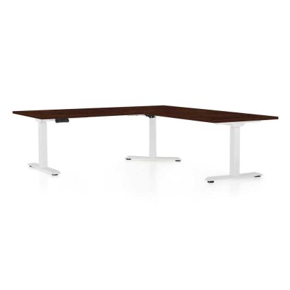 Výškově nastavitelný stůl OfficeTech Angle, 180 x 200 cm, bílá podnož, wenge