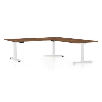 Výškově nastavitelný stůl OfficeTech Angle, 180 x 200 cm, bílá podnož, dub silverjack