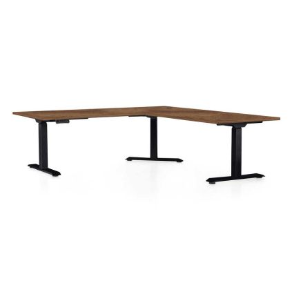 Výškově nastavitelný stůl OfficeTech Angle, 180 x 200 cm, černá podnož, dub silverjack