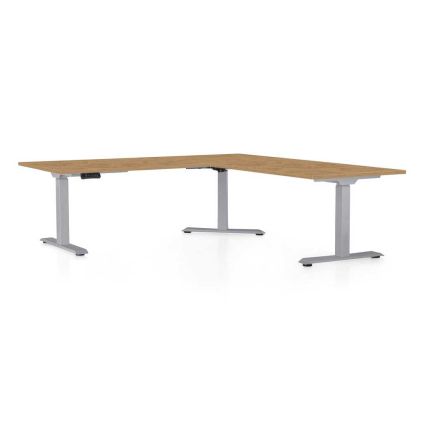 Výškově nastavitelný stůl OfficeTech Angle, 180 x 200 cm, šedá podnož, dub kamenný