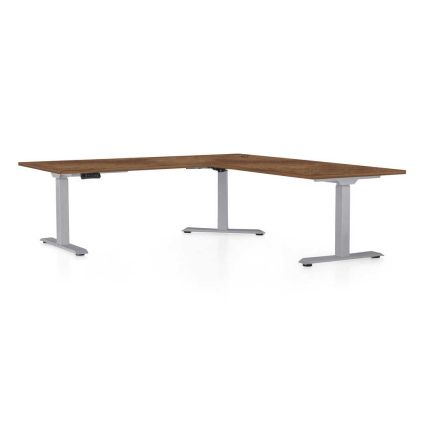 Výškově nastavitelný stůl OfficeTech Angle, 180 x 200 cm, šedá podnož, dub silverjack