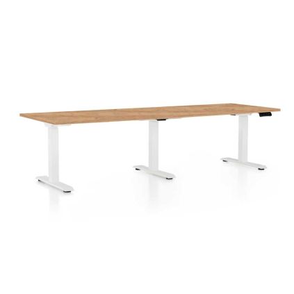 Výškově nastavitelný stůl OfficeTech Long, 240 x 80 cm, bílá podnož, dub kraft
