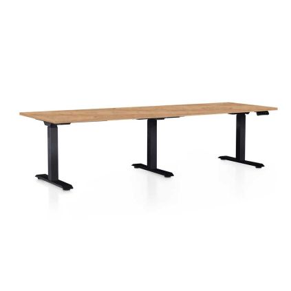 Výškově nastavitelný stůl OfficeTech Long, 240 x 80 cm, černá podnož, dub kraft