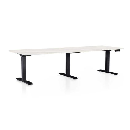 Výškově nastavitelný stůl OfficeTech Long, 240 x 80 cm, černá podnož, bílý jasan