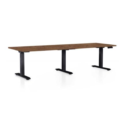 Výškově nastavitelný stůl OfficeTech Long, 240 x 80 cm, černá podnož, dub silverjack