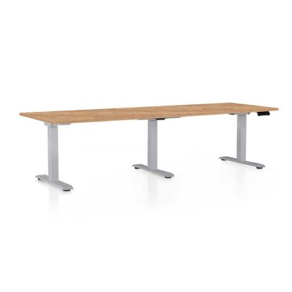 Výškově nastavitelný stůl OfficeTech Long, 240 x 80 cm, šedá podnož, dub kraft