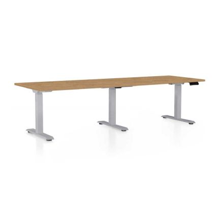 Výškově nastavitelný stůl OfficeTech Long, 240 x 80 cm, šedá podnož, dub kamenný