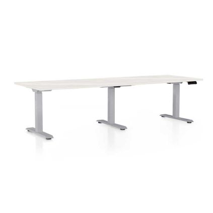 Výškově nastavitelný stůl OfficeTech Long, 240 x 80 cm, šedá podnož, bílý jasan