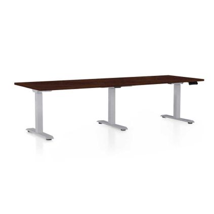 Výškově nastavitelný stůl OfficeTech Long, 240 x 80 cm, šedá podnož, wenge