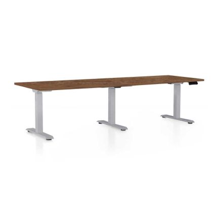 Výškově nastavitelný stůl OfficeTech Long, 240 x 80 cm, šedá podnož, dub silverjack