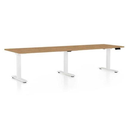 Výškově nastavitelný stůl OfficeTech Long, 260 x 80 cm, bílá podnož, dub kamenný