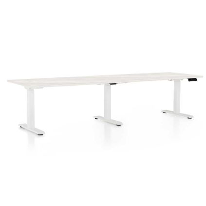 Výškově nastavitelný stůl OfficeTech Long, 260 x 80 cm, bílá podnož, bílý jasan
