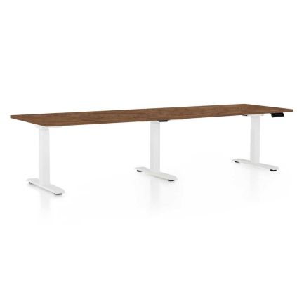 Výškově nastavitelný stůl OfficeTech Long, 260 x 80 cm, bílá podnož, dub silverjack